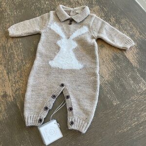 Babydoll Cotton Collection Knit Romper – Beige Bunny Design (Newborn, NWT)